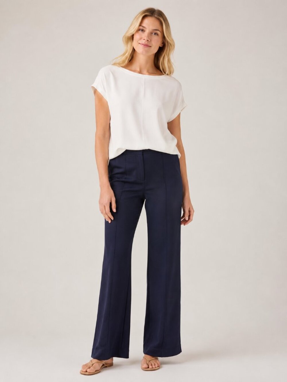 J. Jill Wide Leg Creased Ponte Pant Mid Rise Navy Medium #A3766